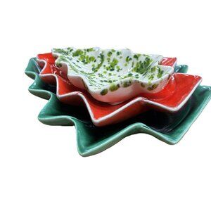 Vintage Ceramic Christmas Tree Nesting Bowls Set of 3 - Holiday Decor Dishes